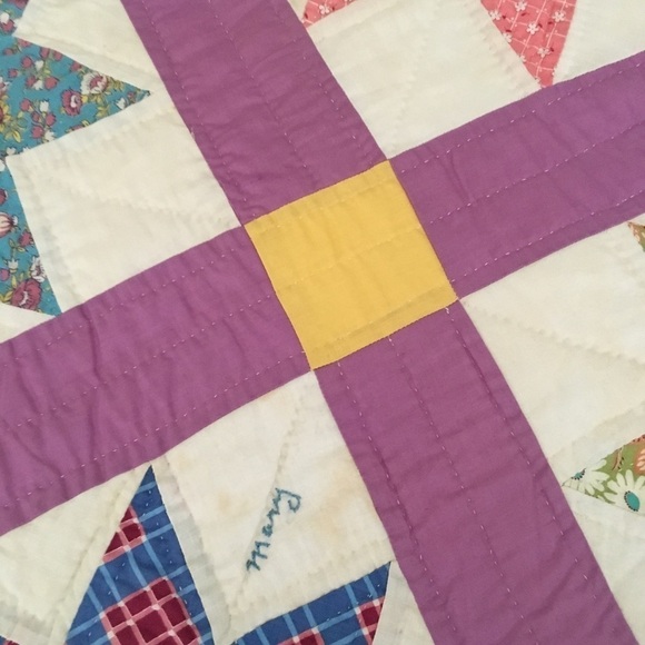 30's Antique Vintage Star / Sun Pattern Name Quilt - Picture 8 of 8